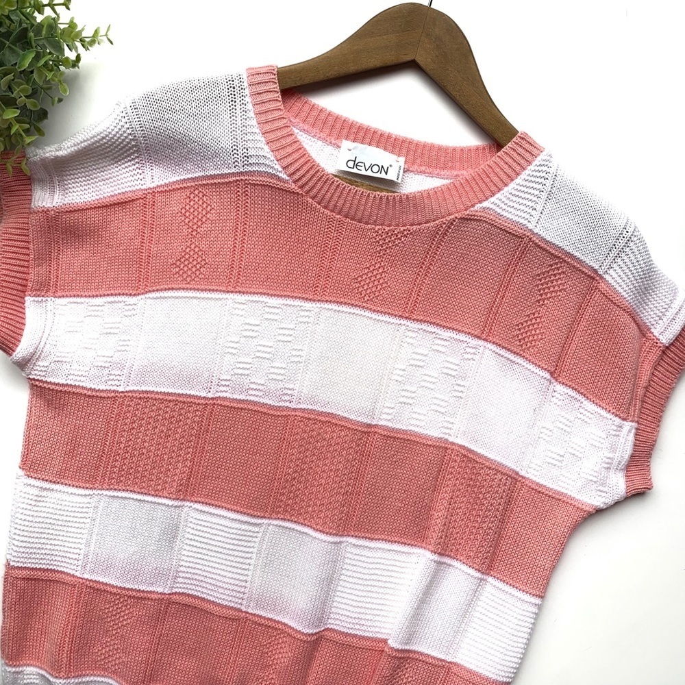 Devon | Pink/White Striped Knit Sweater Size M